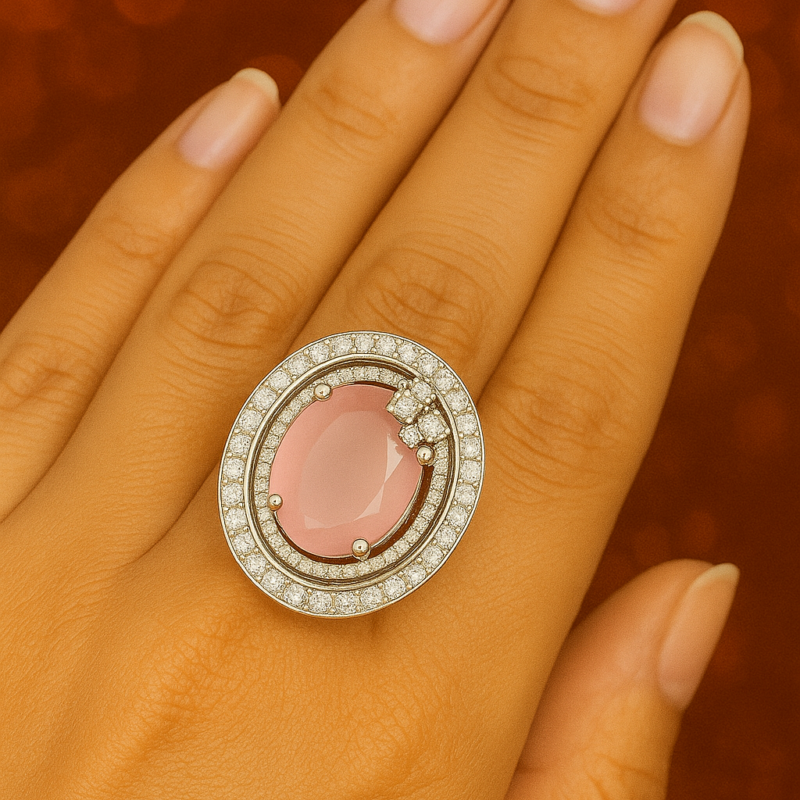 “Elegant Women’s Silver-Plated Ring with Aqua-Blue Gemstone & Crystal Halo Design”