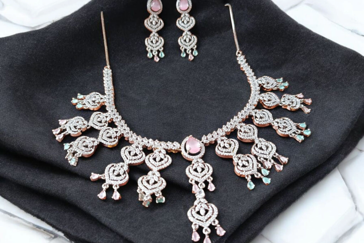 Ellnors’s Stunning Silver Plated Kundan and Pearl Necklace Set with Earrings for Women