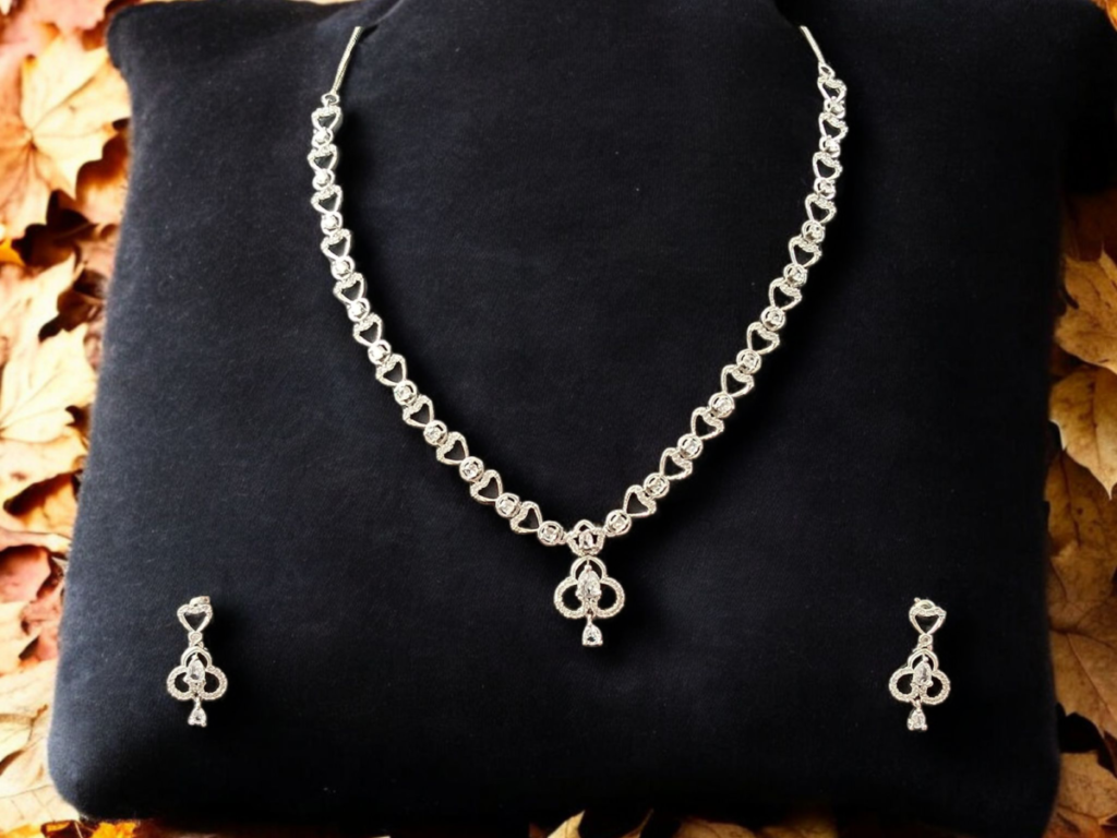 ELLNORA'S Stunning Cubic Zirconia Tennis Necklace and Stud Earrings Set in White Gold Plated 925 Sterling Silver