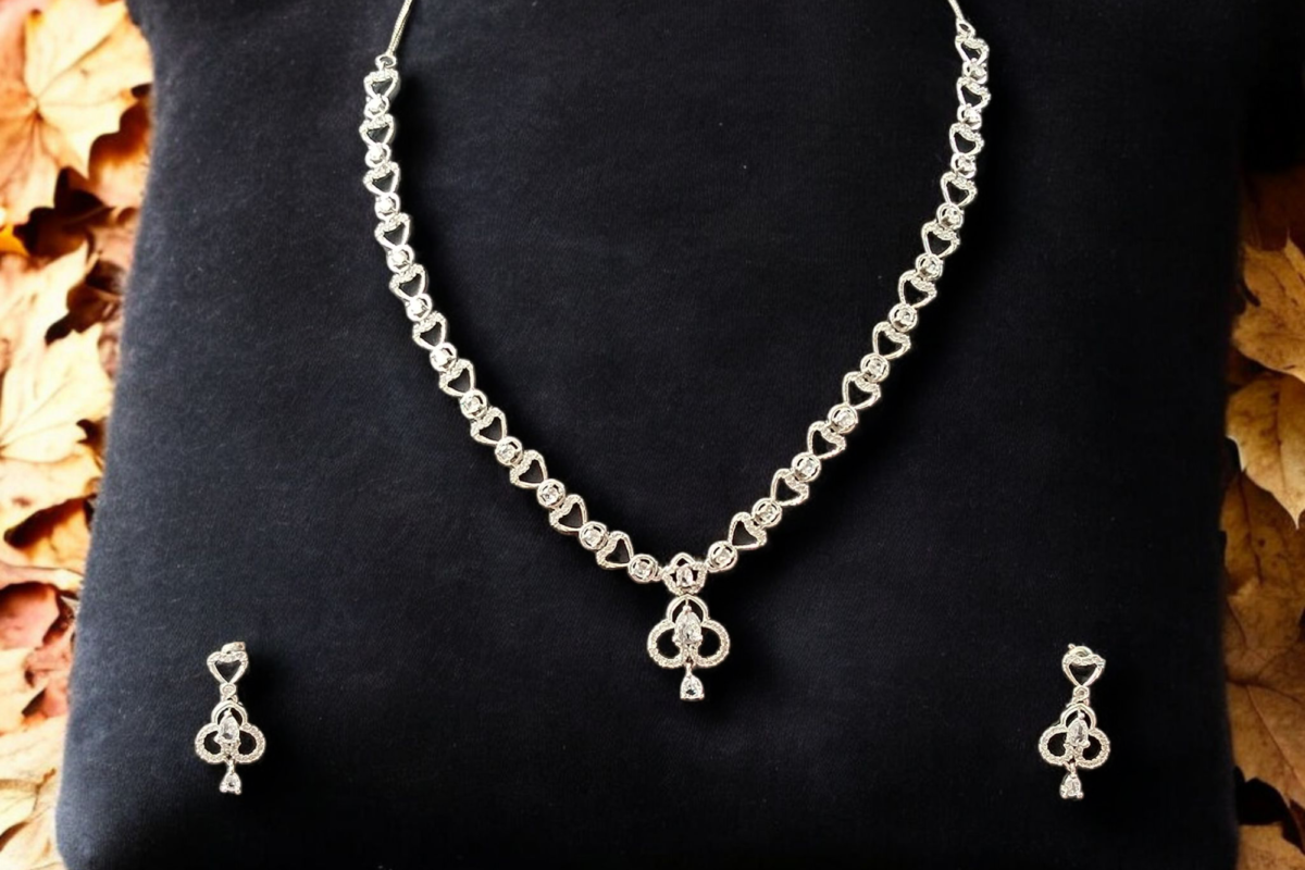 ELLNORA’S Stunning Cubic Zirconia Tennis Necklace and Stud Earrings Set in White Gold Plated 925 Sterling Silver