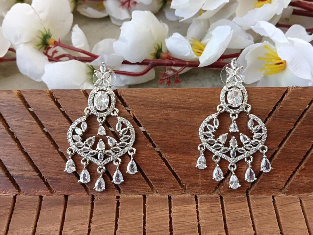 ELLNORA'S Silver Chandelier Earrings with Sparkling CZ Stones