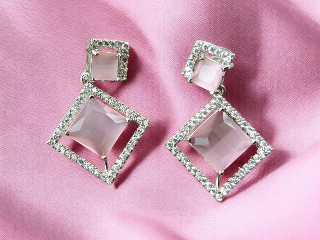 ELLNORA'S Elegant Gemstone Dangle Earrings with Shimmering Halo