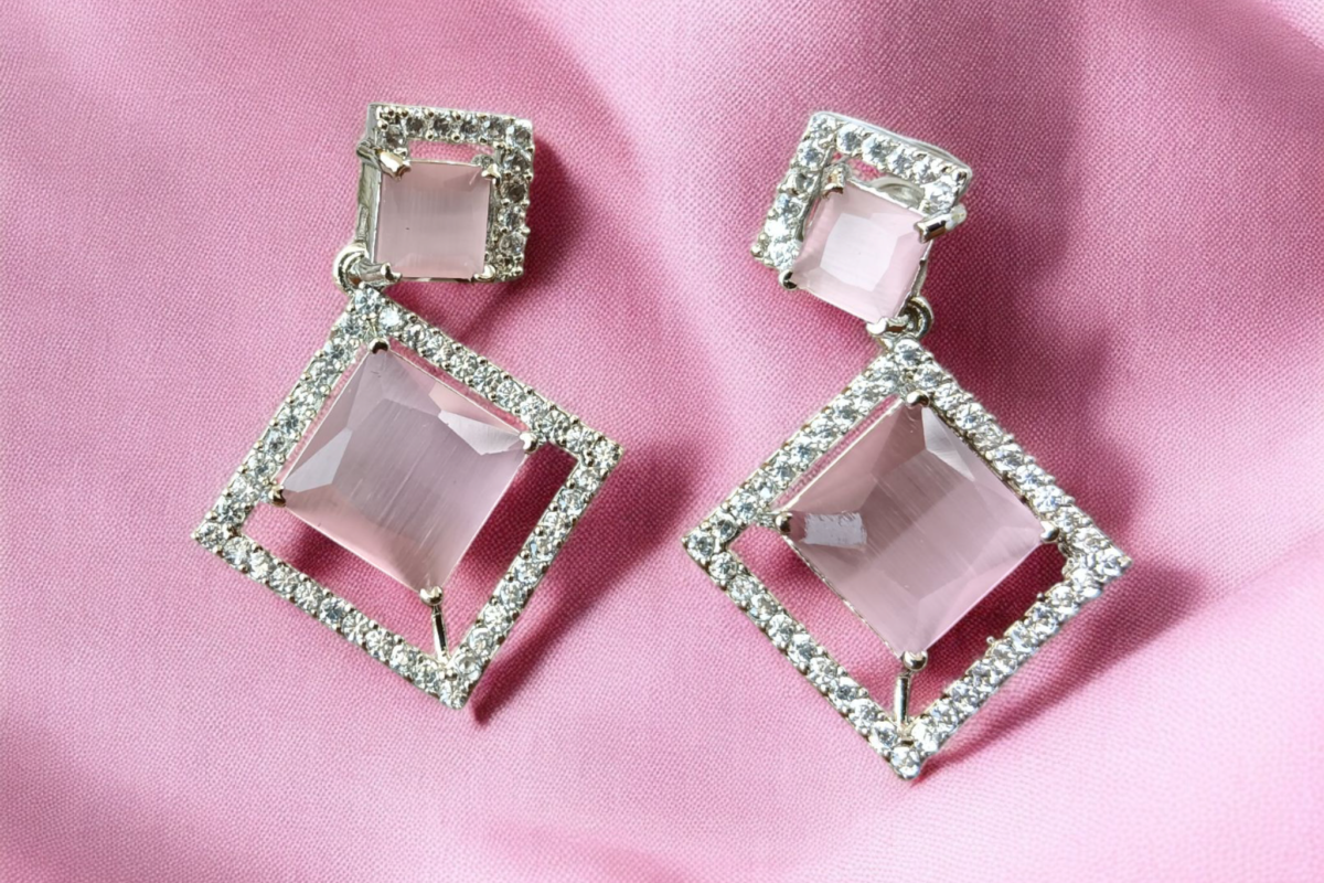 ELLNORA’S Elegant Gemstone Dangle Earrings with Shimmering Halo