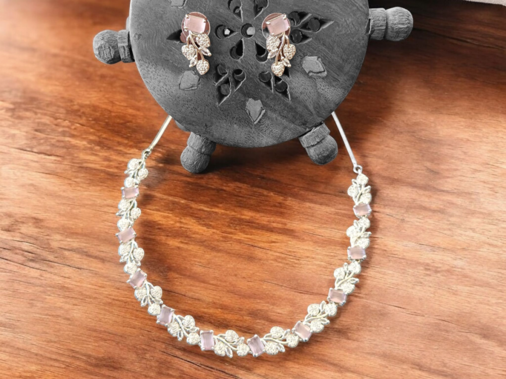 Buy Ellnora's Pink Stone Necklace Set with Earrings Online at Best Price in India