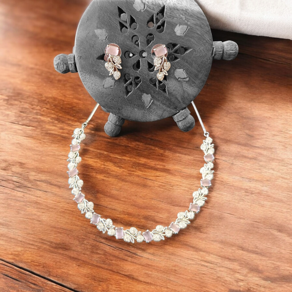 Buy Ellnora’s Pink Stone Necklace Set with Earrings Online at Best Price in India