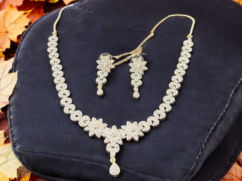 Ellnora's Stunning American Diamond Necklace Set with Earrings for Girls & Women