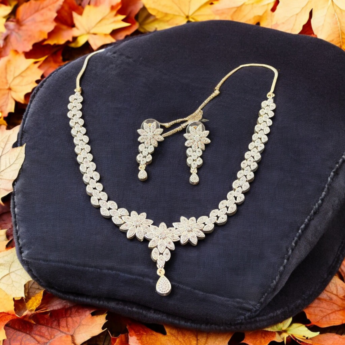 Ellnora’s Stunning American Diamond Necklace Set with Earrings for Girls & Women